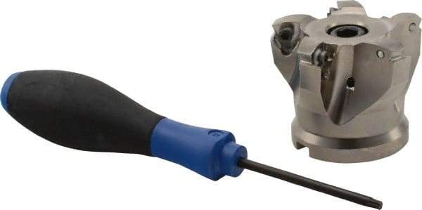 Seco - 5 Inserts, 2-1/2" Cutter Diam, 0.08" Max Depth of Cut, Indexable High-Feed Face Mill - 3/4" Arbor Hole Diam, 0.32" Keyway Width, 2" High, 218.19-160.. Inserts - Apex Tool & Supply