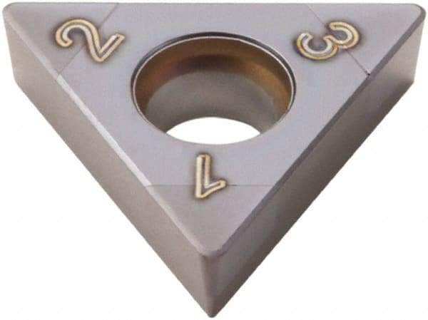 Seco - TCGW21.51 Grade CBN060K PCBN Turning Insert - TiSiAlN Finish, 60° Triangle, 1/4" Inscr Circle, 3/32" Thick, 1/64" Corner Radius - Apex Tool & Supply