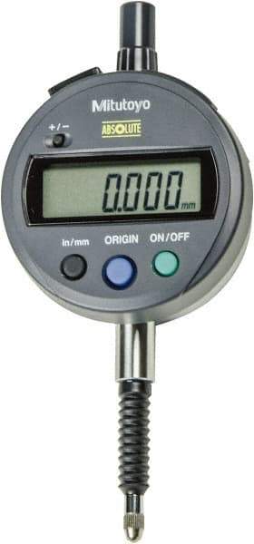 Mitutoyo - 0 to 12.7mm Range, 0.00005" Graduation, Electronic Drop Indicator - Lug Back, Accurate to 0.0001", English & Metric System, LCD Display - Apex Tool & Supply