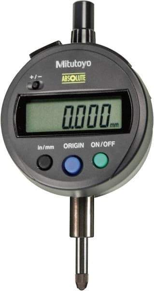 Mitutoyo - 0 to 12.7mm Range, 0.0001" Graduation, Electronic Drop Indicator - Flat Back, Accurate to 0.0001", English & Metric System, LCD Display - Apex Tool & Supply
