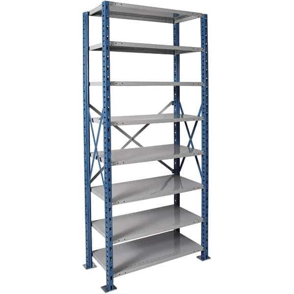 Hallowell - 8 Shelf Starter Extra Heavy-Duty Open Steel Shelving - 1 Lb Capacity, 48" Wide x 123" High x 24" Deep, Blue/Platinum - Apex Tool & Supply