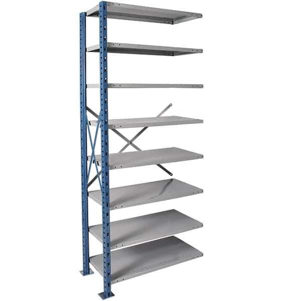 Hallowell - 8 Shelf Add-On Heavy-Duty Open Steel Shelving - 800 Lb Capacity, 36" Wide x 87" High x 24" Deep, Blue/Platinum - Apex Tool & Supply