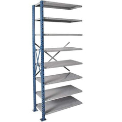 Hallowell - 8 Shelf Add-On Heavy-Duty Open Steel Shelving - 450 Lb Capacity, 48" Wide x 87" High x 18" Deep, Blue/Platinum - Apex Tool & Supply