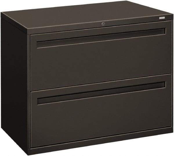 Hon - 36" Wide x 28-3/8" High x 19-1/4" Deep, 2 Drawer Lateral File - Steel, Charcoal - Apex Tool & Supply