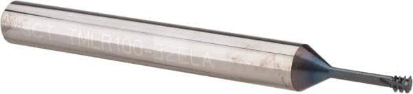 Scientific Cutting Tools - #6-32 UNC, 0.1" Cutting Diam, 3 Flute, Solid Carbide Helical Flute Thread Mill - Internal Thread, 0.4" LOC, 2-1/2" OAL, 1/4" Shank Diam - Apex Tool & Supply