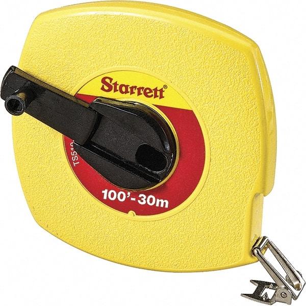 Starrett - 100' x 3/8" Yellow Blade Tape Measure - 1/8" & 1mm Graduation, L6 Graduation Style, Yellow Case - Apex Tool & Supply