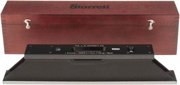 Starrett - 15" Long, 0.0005" Graduation Sensitivity per 10", 2 Vials, Master Precision Level - Cast Iron, 1/64" Base Flatness, 1-5/8" Wide x 3" High - Apex Tool & Supply