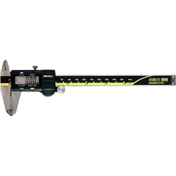 Mitutoyo - 0 to 6" Range 0.01mm Resolution, Electronic Caliper - Steel with 40mm Carbide-Tipped Jaws, 0.001" Accuracy, SPC Output - Apex Tool & Supply
