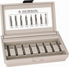 Cle-Line - 8 Piece, 1/4" Shank Burr Set - Solid Carbide, Multiple Head Shapes - Apex Tool & Supply