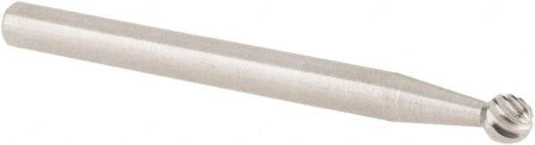 Cle-Line - 1/8" Cut Diam, 1/8" Shank Diam, Ball Head Single Cut Burr - Carbide, 1/8" LOC, 1-1/2" OAL - Apex Tool & Supply