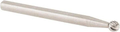 Cle-Line - 1/8" Cut Diam, 1/8" Shank Diam, Ball Head Single Cut Burr - Carbide, 1/8" LOC, 1-1/2" OAL - Apex Tool & Supply