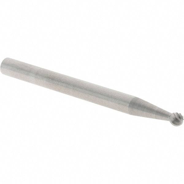 Cle-Line - 3/32" Cut Diam, 1/8" Shank Diam, Ball Head Single Cut Burr - Carbide, 3/32" LOC, 1-1/2" OAL - Apex Tool & Supply