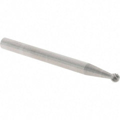 Cle-Line - 3/32" Cut Diam, 1/8" Shank Diam, Ball Head Single Cut Burr - Carbide, 3/32" LOC, 1-1/2" OAL - Apex Tool & Supply