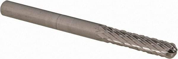 Cle-Line - 1/8" Cut Diam, 1/8" Shank Diam, Cylinder with Radius Head Double Cut Burr - Carbide, Radius End, 9/16" LOC, 1-1/2" OAL - Apex Tool & Supply