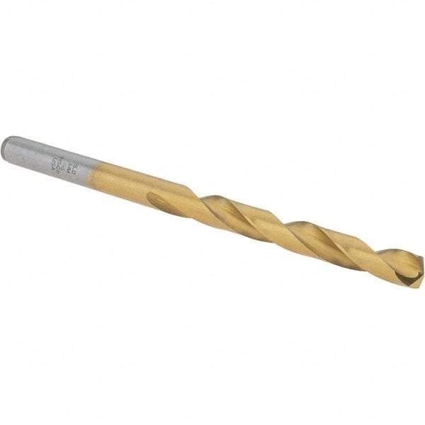 Chicago-Latrobe - 5mm 135° Cobalt Jobber Drill - TiN Finish, Right Hand Cut, Spiral Flute, Straight Shank, 86mm OAL, Split Point - Apex Tool & Supply