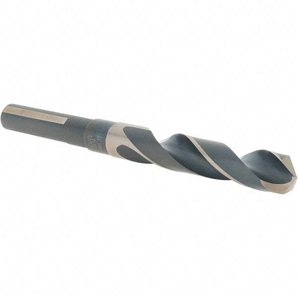 Cle-Line - 15mm Drill, 118° Point, High Speed Steel Silver Deming & Reduced Shank Drill Bit - Oxide Finish, 6" OAL, Flats on Shank, 79mm Flute Length, Right Hand Cut, Split Point, Spiral Flute, Regular Spiral - Apex Tool & Supply