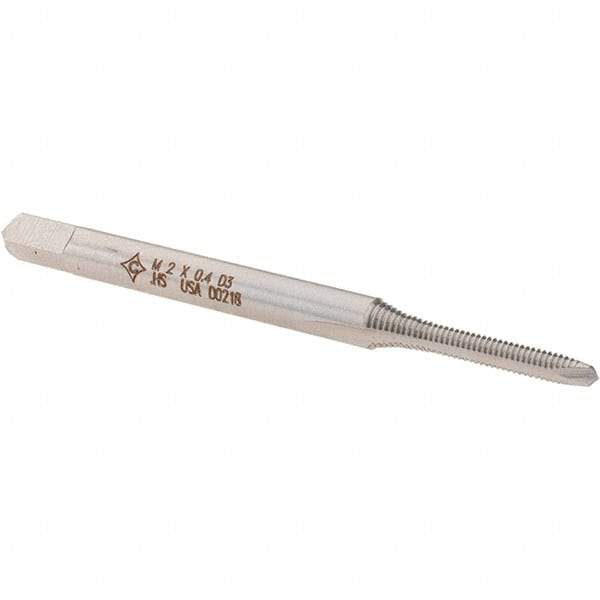 Cle-Force - M2x0.40 Metric Coarse, 2 Flute, Bright Finish, High Speed Steel Spiral Point Tap - Plug Chamfer, Right Hand Thread, 1-3/4" OAL, 7/16" Thread Length, 3.58mm Shank Diam, Series 1694M - Exact Industrial Supply