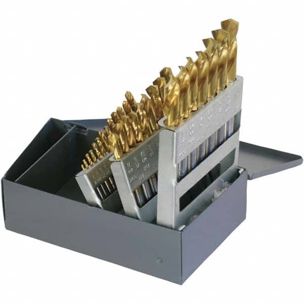 Chicago-Latrobe - 1/16 to 1/2", 135° Point, TiN Finish, High Speed Steel Screw Machine Length Drill Bit Set - Apex Tool & Supply