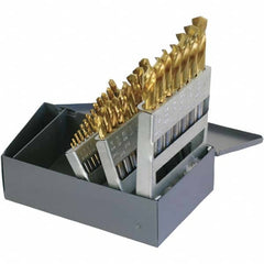 Chicago-Latrobe - 1/16 to 1/2", 135° Point, TiN Finish, High Speed Steel Screw Machine Length Drill Bit Set - Apex Tool & Supply