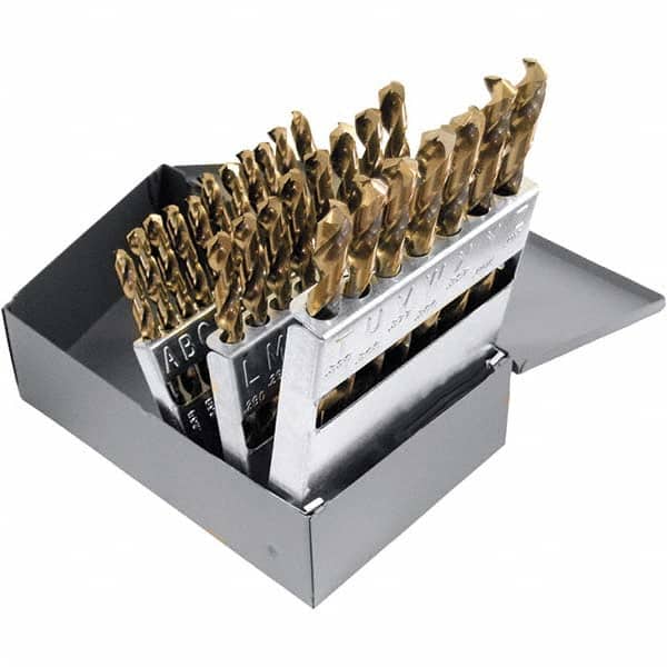 Chicago-Latrobe - 0.234 to 0.413", 135° Point, TiN Finish, High Speed Steel Jobber Length Drill Bit Set - Apex Tool & Supply