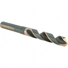 Cle-Line - 14mm Drill, 118° Point, High Speed Steel Silver Deming & Reduced Shank Drill Bit - Oxide Finish, 6" OAL, Flats on Shank, 79mm Flute Length, Right Hand Cut, Split Point, Spiral Flute, Regular Spiral - Apex Tool & Supply