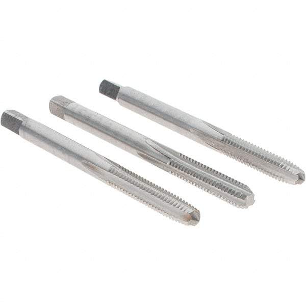 Cle-Line - #8-32 UNC, 4 Flute, Bottoming, Plug & Taper, Bright Finish, High Speed Steel Tap Set - Right Hand Cut, 2-1/8" OAL, 3/4" Thread Length, Series 0404 - Exact Industrial Supply