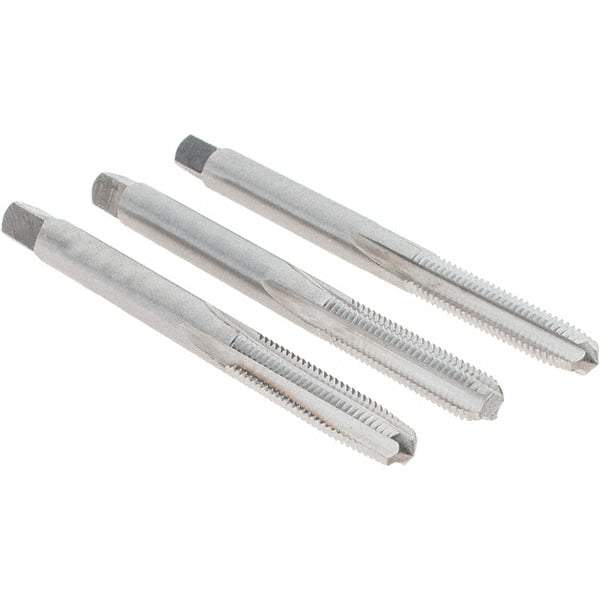 Cle-Line - #10-32 UNF, 4 Flute, Bottoming, Plug & Taper, Bright Finish, High Speed Steel Tap Set - Right Hand Cut, 2-3/8" OAL, 7/8" Thread Length, Series 0404 - Apex Tool & Supply