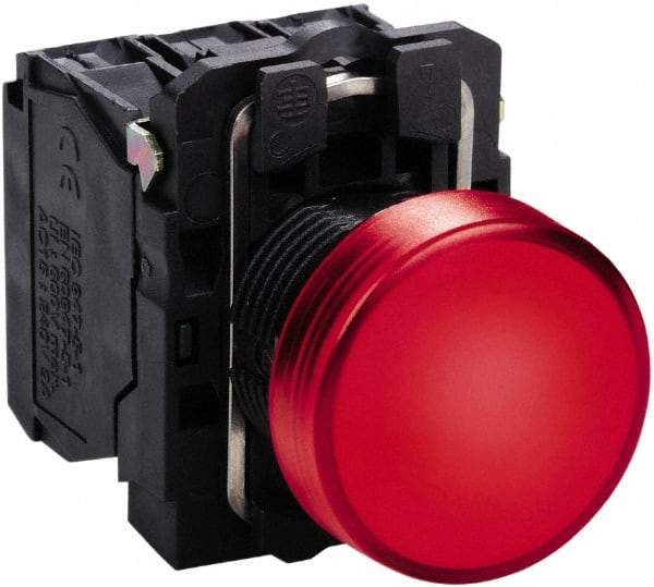 Schneider Electric - 24 VAC/VDC at 50/60 Hz Red Lens LED Pilot Light - Round Lens, Screw Clamp Connector, 30mm Wide, Vibration Resistant, Water Resistant - Apex Tool & Supply