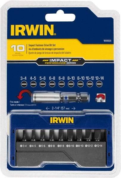 Irwin - 10 Piece, Screwdriver Insert Bit Set - 3 to 14 Slotted & Magnetic Bit Holder with C-Ring - Apex Tool & Supply