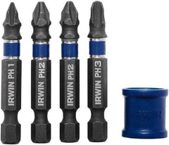 Irwin - 5 Piece, Phillips Handle, Power Bit Set - No. 1 to No. 3 Phillips - Apex Tool & Supply