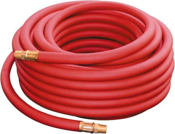 PRO-SOURCE - 3/8" ID x 0.69" OD 25' Long Multipurpose Air Hose - MNPT x MNPT Ends, 300 Working psi, -30 to 176°F, 1/4" Fitting, Red - Apex Tool & Supply