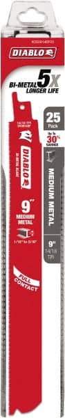 Freud - 9" Long x 1" Thick, Bi-Metal Reciprocating Saw Blade - Straight Profile, 14 to 18 TPI, Toothed Edge, Tang Shank - Apex Tool & Supply