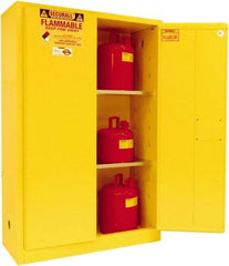 Securall Cabinets - 2 Door, 2 Shelf, Yellow Steel Standard Safety Cabinet for Flammable and Combustible Liquids - 65" High x 43" Wide x 18" Deep, Manual Closing Door, 3 Point Key Lock, 45 Gal Capacity - Apex Tool & Supply