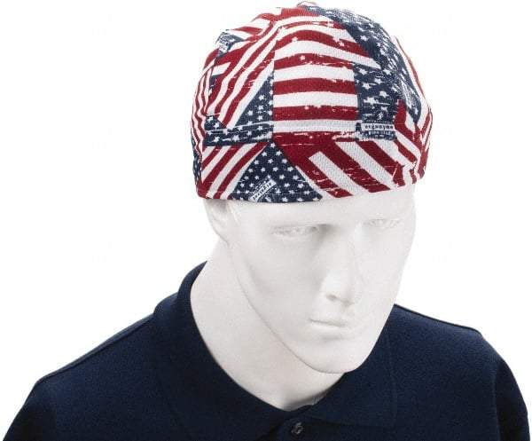 Ergodyne - Size Universal Cooling Tie Hat - Terry Cloth, Tie Closure, Blue, Red & White, Stars & Stripes Pattern - Apex Tool & Supply