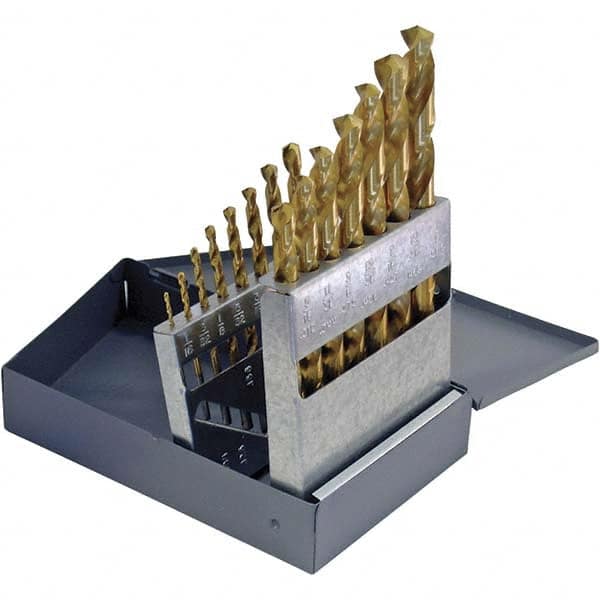 Chicago-Latrobe - 1/16 to 1/2", 135° Point, TiN Finish, High Speed Steel Jobber Length Drill Bit Set - Apex Tool & Supply