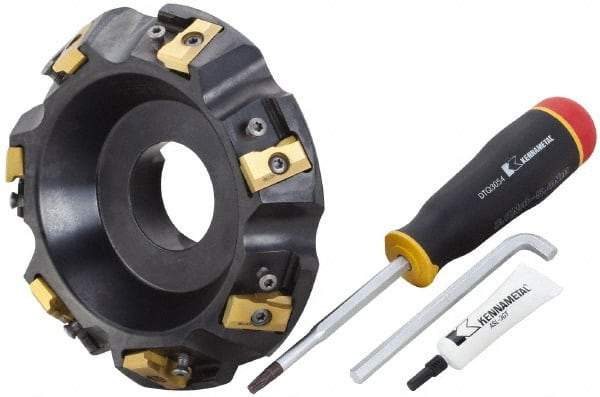 Kennametal - 6" Cut Diam, 2" Arbor Hole, 21.39mm Max Depth of Cut, 30° Indexable Chamfer & Angle Face Mill - 7 Inserts, LN.U 2210... Insert, Right Hand Cut, 7 Flutes, Series MEGA60 - Apex Tool & Supply
