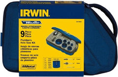 Irwin Blades - 9 Piece, 3/4" to 2-1/4" Saw Diam, Plumber's Hole Saw Kit - Bi-Metal, Toothed Edge, Pilot Drill Model No. 373000, Includes 6 Hole Saws - Apex Tool & Supply
