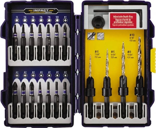 Irwin - 19 Piece, 1/4 to 7/16" Head Diam, Single End Countersink Set - Apex Tool & Supply