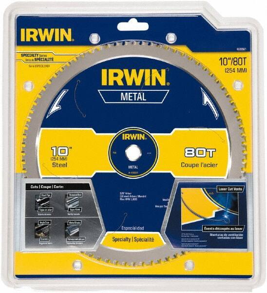 Irwin Blades - 10" Diam, 5/8" Arbor Hole Diam, 80 Tooth Wet & Dry Cut Saw Blade - Carbide-Tipped, Smooth Action, Standard Round Arbor - Apex Tool & Supply