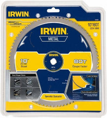 Irwin Blades - 10" Diam, 5/8" Arbor Hole Diam, 80 Tooth Wet & Dry Cut Saw Blade - Carbide-Tipped, Smooth Action, Standard Round Arbor - Apex Tool & Supply