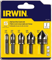 Irwin - 5 Piece, 1/4 to 3/4" Head Diam, 82° Included Angle, Single End Countersink Set - Apex Tool & Supply
