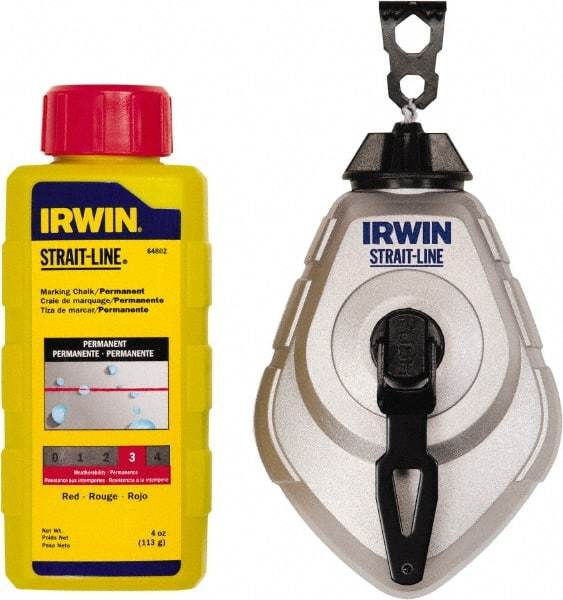 Irwin - 100' Long Reel & Chalk Set - Red, Includes (1) 4 oz Permanent Red Chalk (6:1) & (1) MACH6 Chalk Reel - Apex Tool & Supply