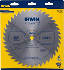 Irwin Blades - 10" Diam, 5/8" Arbor Hole Diam, 40 Tooth Wet & Dry Cut Saw Blade - High Carbon Steel, Smooth Action, Standard Round Arbor - Apex Tool & Supply