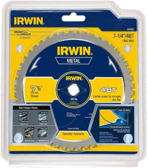 Irwin Blades - 7-1/4" Diam, 5/8" Arbor Hole Diam, 48 Tooth Wet & Dry Cut Saw Blade - Carbide-Tipped, Smooth Action, Standard Round Arbor - Apex Tool & Supply