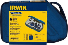 Irwin Blades - 9 Piece, 7/8" to 2-1/2" Saw Diam, Electrician's Hole Saw Kit - Bi-Metal, Toothed Edge, Pilot Drill Model No. 373000, Includes 6 Hole Saws - Apex Tool & Supply
