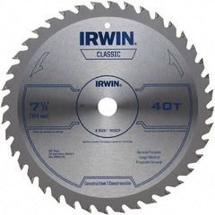 Irwin Blades - 7-1/4" Diam, 5/8" Arbor Hole Diam, 40 Tooth Wet & Dry Cut Saw Blade - Carbide-Tipped, Smooth Action, Diamond Arbor - Apex Tool & Supply