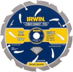 Irwin Blades - 12" Diam, 1" Arbor Hole Diam, 8 Tooth Wet & Dry Cut Saw Blade - Diamond-Tipped, Smooth Action, Standard Round Arbor - Apex Tool & Supply