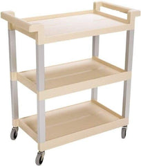Rubbermaid - 100 Lb Capacity, 16" Wide x 31-1/2" Long x 36" High Standard Utility Cart - 3 Shelf, Plastic, Swivel Casters - Apex Tool & Supply