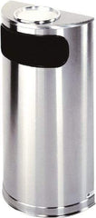 Rubbermaid - 9 Gal Silver Half-Round Decorative Waste Receptacle With Top - Steel, 32" High x 18" Wide - Apex Tool & Supply