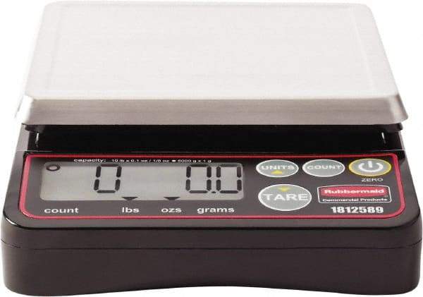 Rubbermaid - 10 Lb. Capacity, Digital Portion Control Scale - 0.1 and 1/8 oz. Graduation, 5-1/8 x 5-1/8" Platform - Apex Tool & Supply